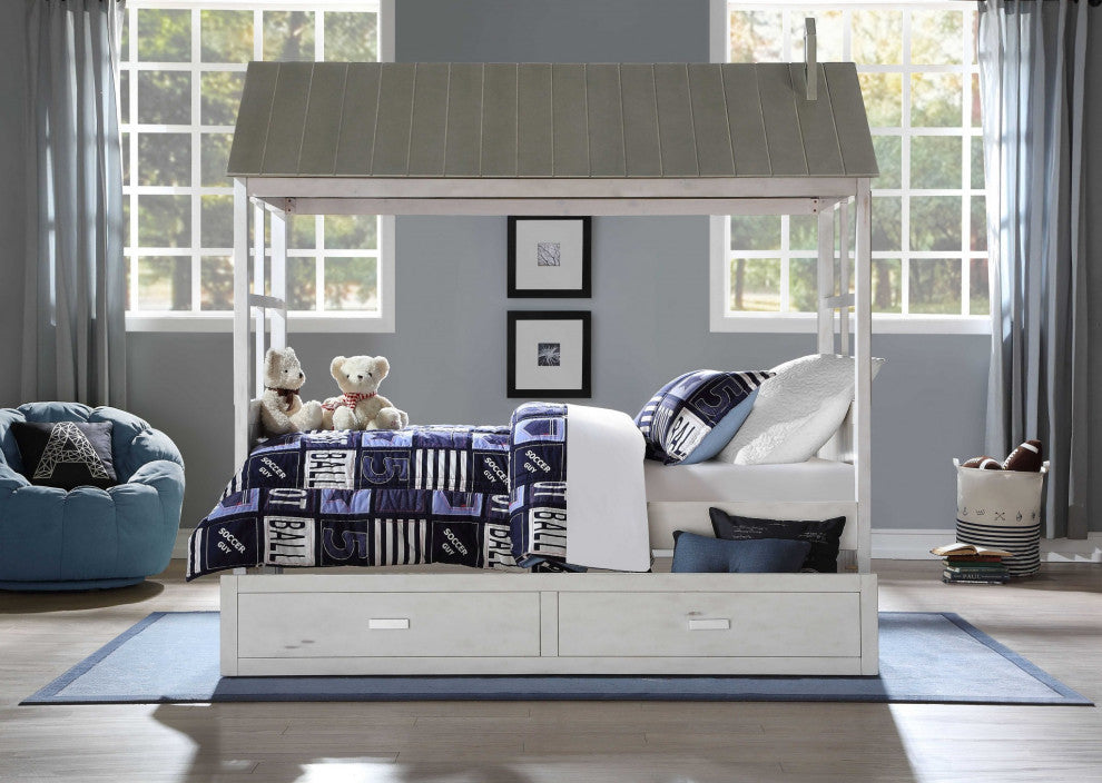 HomeRoots 44" X 80" X 80" Weathered White Washed Gray Wood Twin Bed