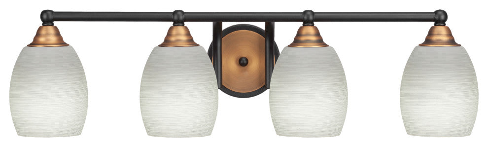 Paramount 4-Light Bath Bar, Matte Black & Brass, 5" White Linen Glass