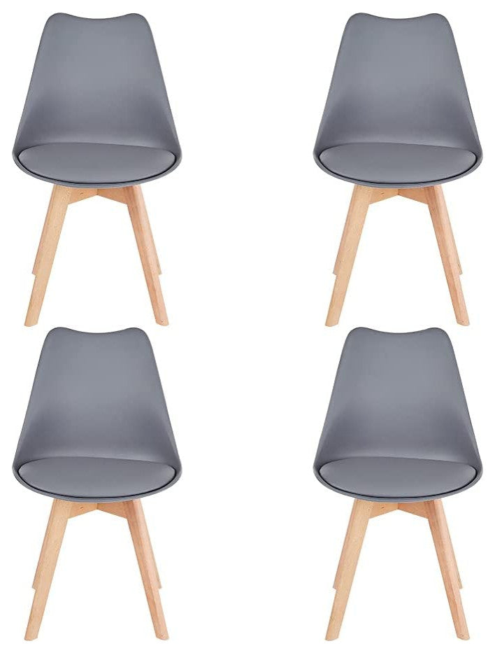 Modern Soft Padded Shell Dining Chair with Wood Legs for Kitchen, Set of 4, Grey