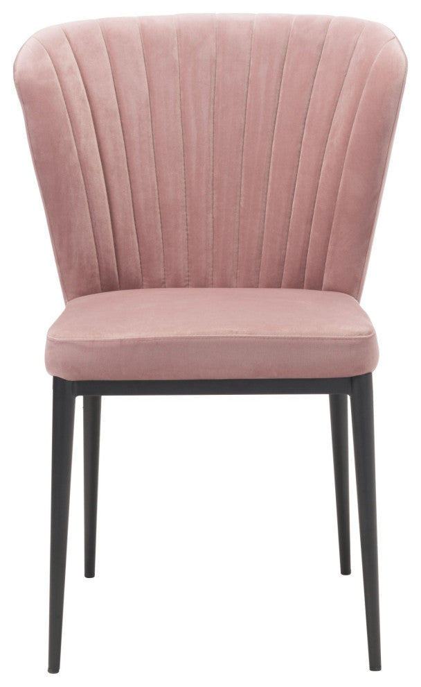Dining Chair, Set of 2, Steel Metal, Fabric, Pink, Black, Kitchen Cafe Bistro