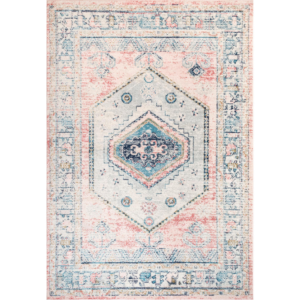 Nuloom Chase Faded Vintage Medallion Area Rug, Light Pink 8'10"x12'