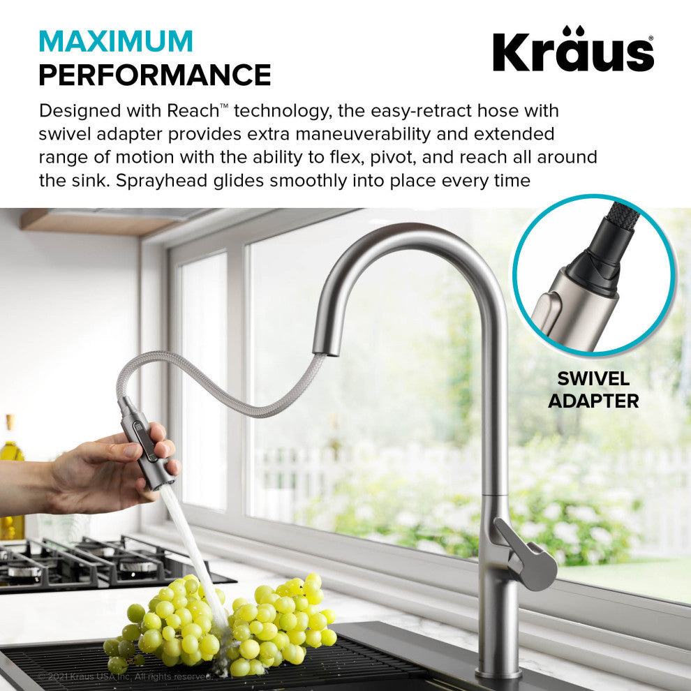 Oletto Pull-Down 1-Hole Kitchen Faucet, Matte Black, Model Kpf-3101mb