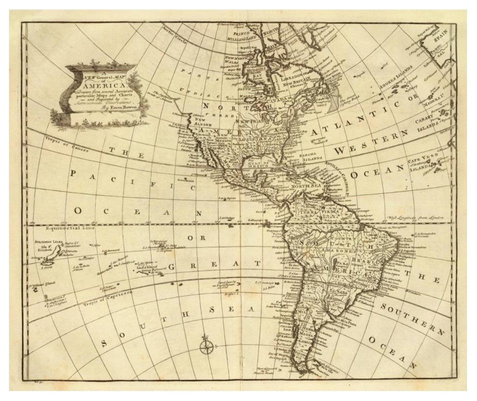 "America, 1747" Digital Paper Print by Emanuel Bowen, 24"x20"