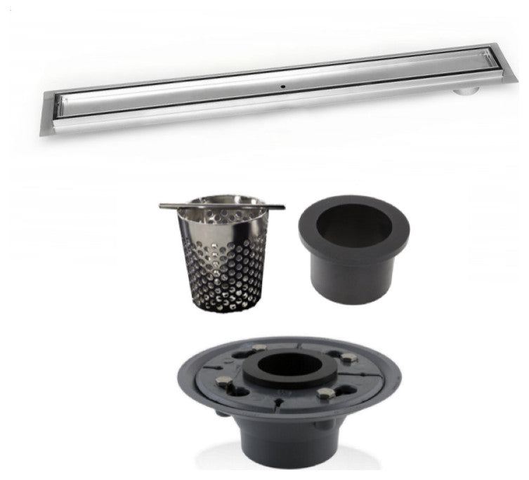 Offset Linear Drain, 48 Inch Side Outlet Linear Drain Complete Set, Tile Insert