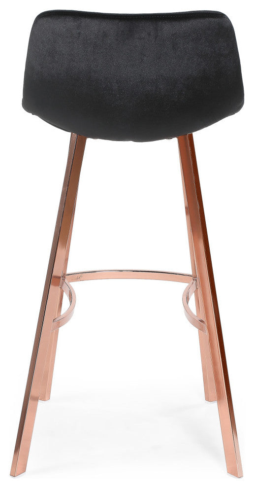 GDF Studio Rex Faux Snake Leather Brown Bar Stools, Set of 2, Black/Rose Gold