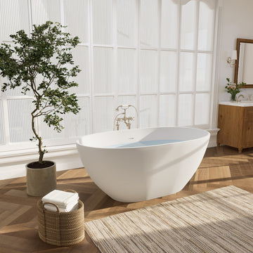 Euston Flatbottom Freestanding Solid Surface Soaking Bathtub, Matte White, 55inch