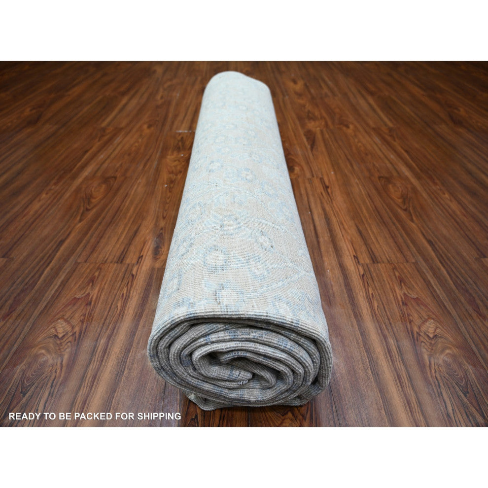 Gray Stone Washed Peshawar Wool Hand Knotted Oriental Rug, 8'7"x11'5"