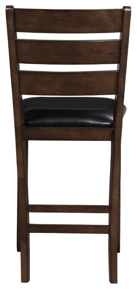 Set of 2 Black PU Counter Height Chair, Espresso Finish