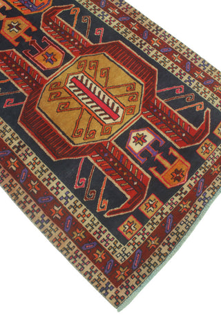 Fine Vintage Distressed Marva Navy/Burgundy Runner, 3'5x10'5