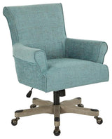 Pemberly Row Office Chair in Turquoise Fabric with Gray Wash Wood