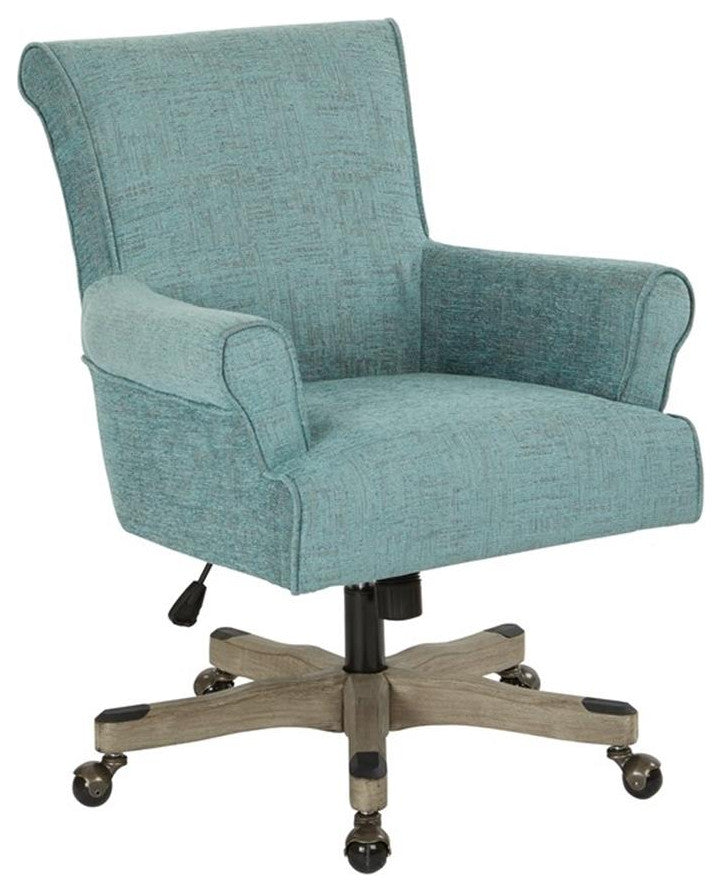 Pemberly Row Office Chair in Turquoise Fabric with Gray Wash Wood