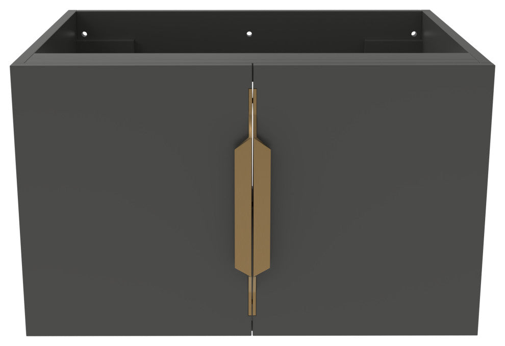 CastelloUSA Alpine 24" Wall Mounted Vanity, Base Only, Black, Gold Handles