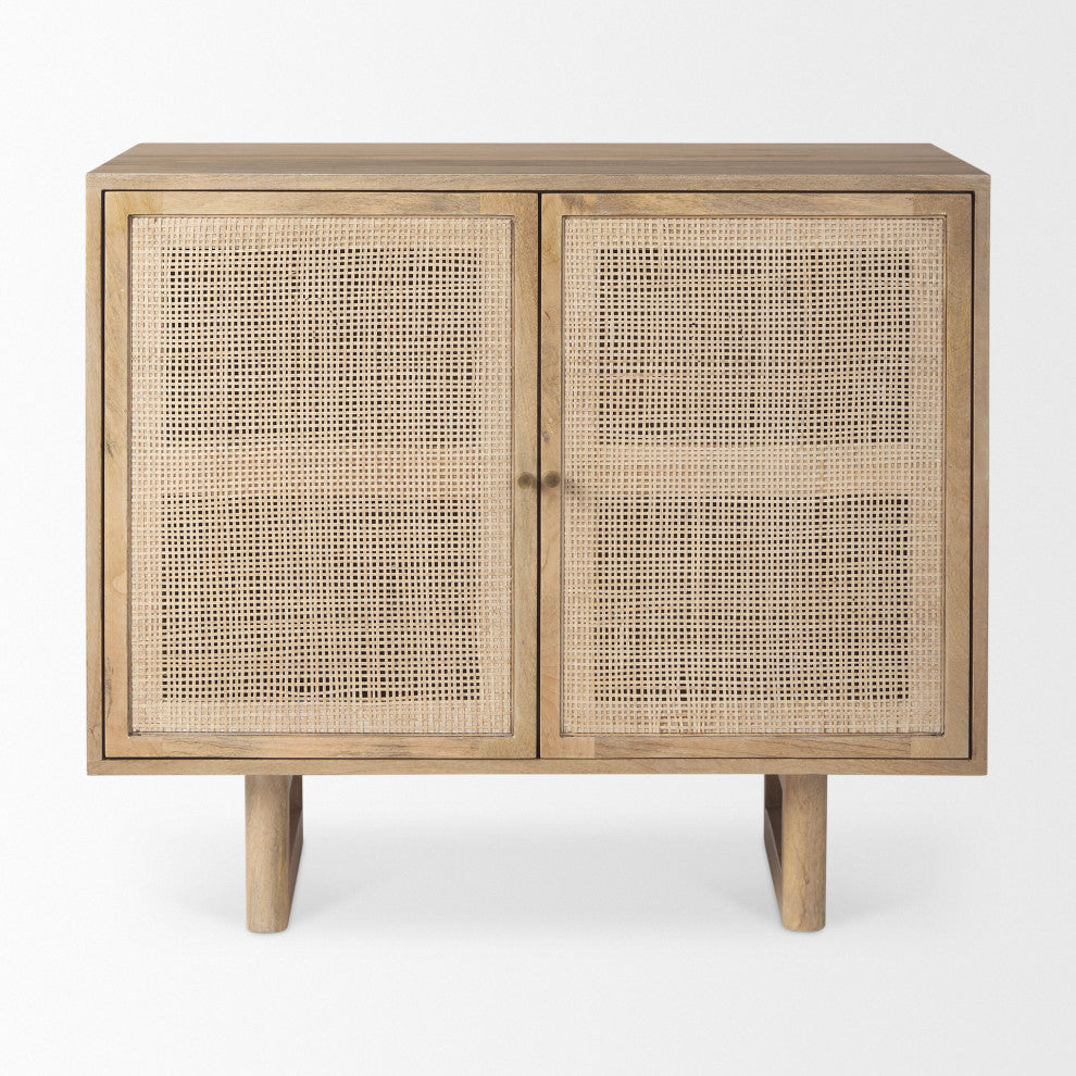 Grier Light Brown Solid Wood And Cane Accent Cabinet
