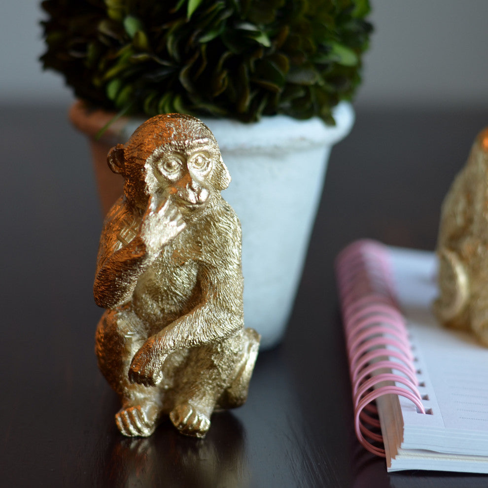 2 Piece Golden Chimpanzee Figurines