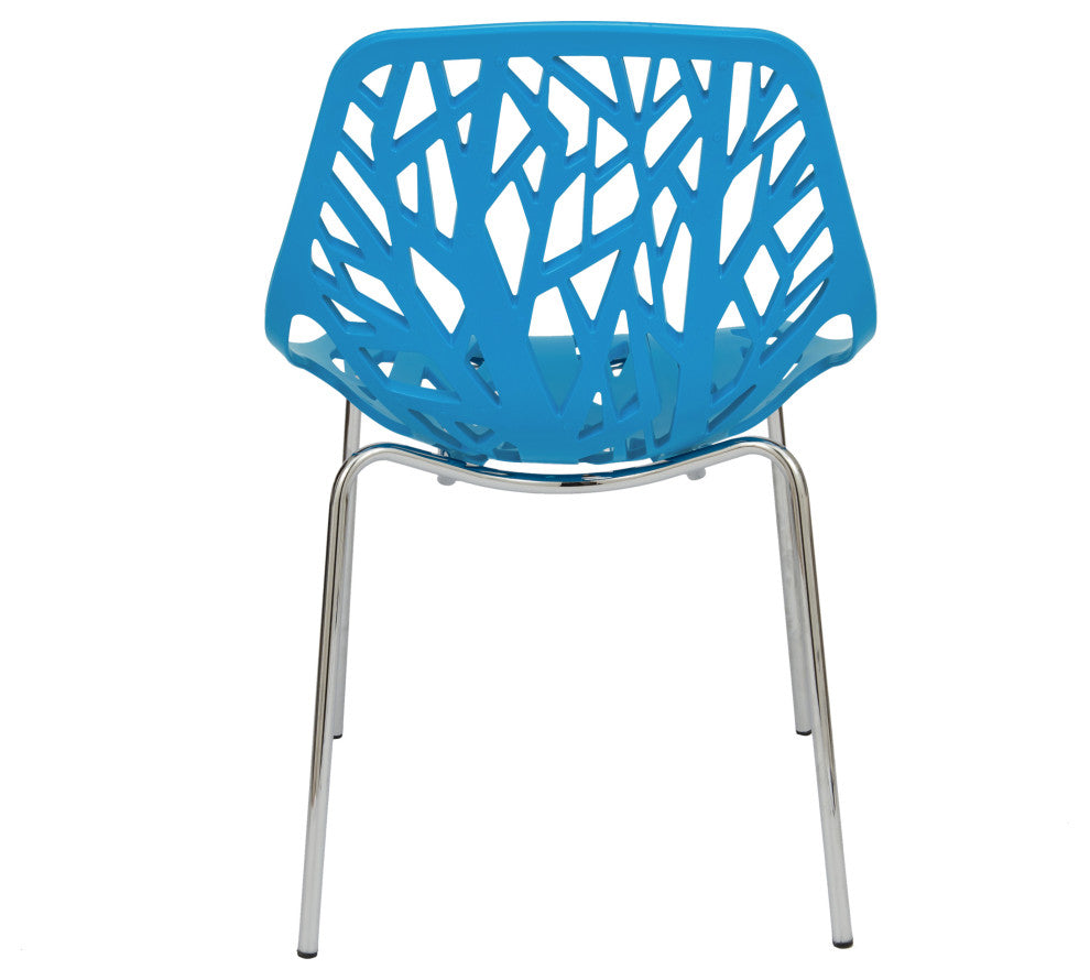 Leisuremod Asbury Plastic Stackable Dining Chair With Chromed Legs, Set of 2, Blue