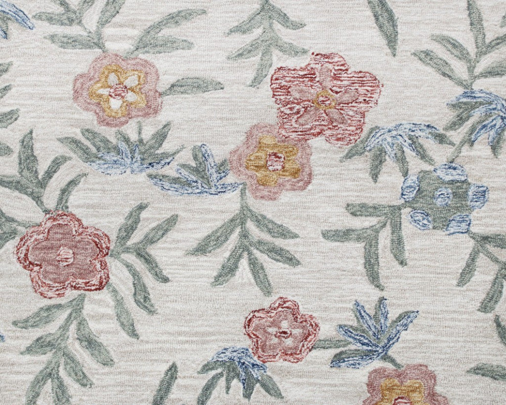 4" Round Gray Floral Traditional Area Rug