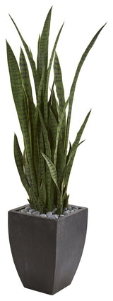 4.5' Sansevieria Artificial Plant in Black Planter