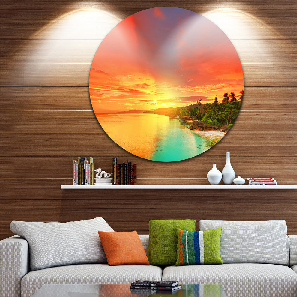 Beautiful Coastline In Philippines, Seascape Disc Metal Artwork, 23"