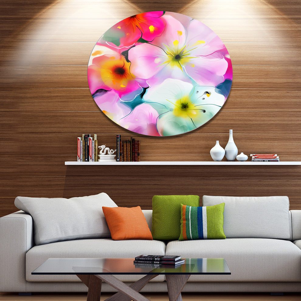 Colorful Watercolor Floral Pattern, Floral Disc Metal Artwork, 23"