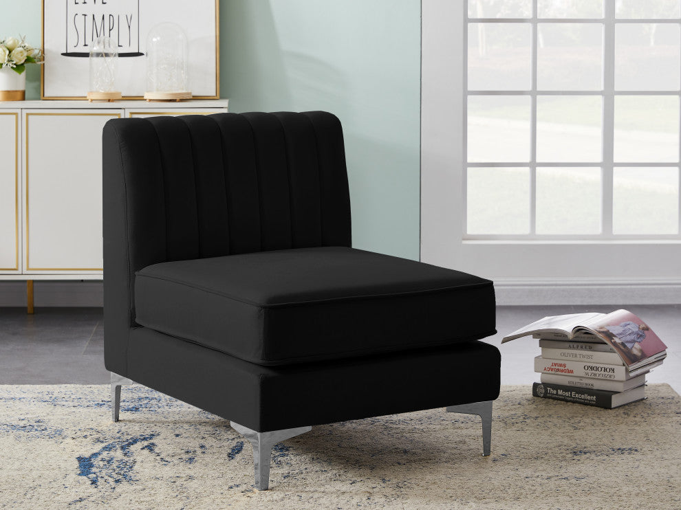 Alina Velvet Upholstered Modular Armless Chair, Black