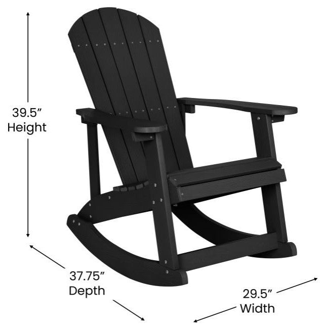 Savannah Set of 4 Outdoor Rocking Adirondack Chairs w/ 22" Round Fire Pit, Black