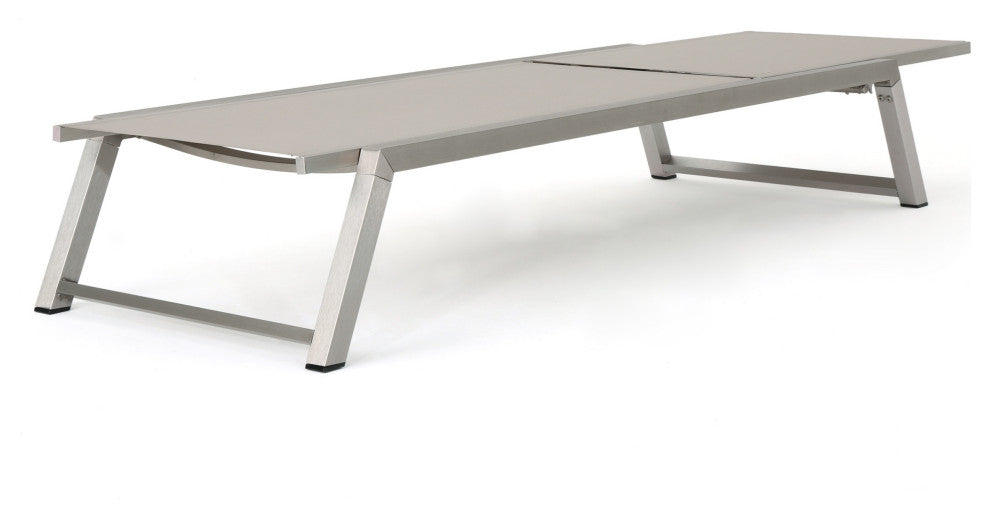 GDF Studio Santa Monica Outdoor Gray Mesh Chaise Lounge With Aluminum Frame, Set of 2