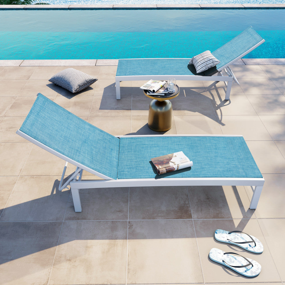 Outdoor Patio Aluminum Adjustable Chaise Lounge Chairs (Set of 2), Blue