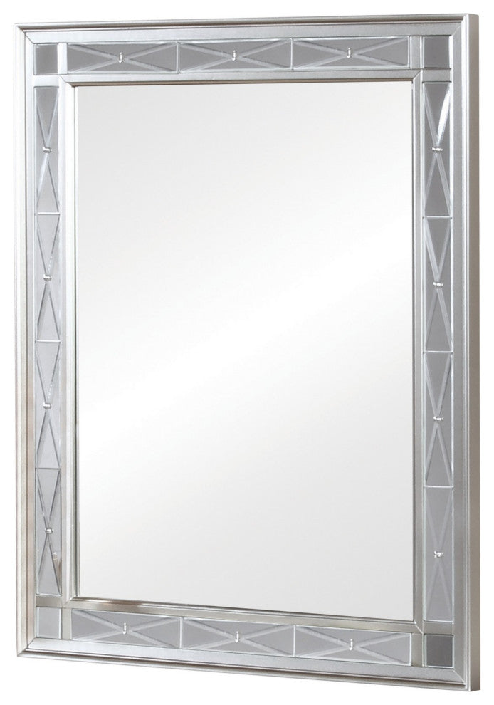 Benzara BM280365 Vanity Mirror, Etched Glass Trim, Wood Frame, Metallic Silver