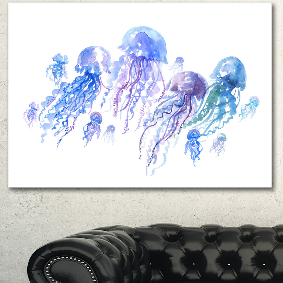 Blue Purple Jellyfish Group, Abstract Canvas Art Print, 40"x30"