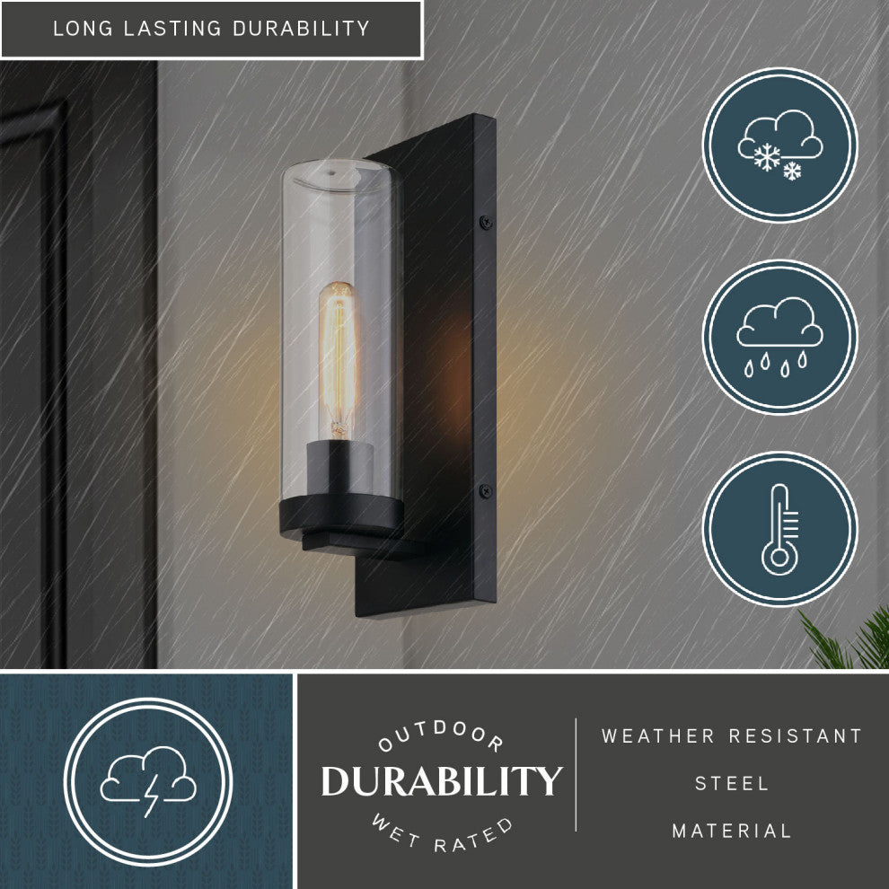 Grantley 1 Light Matte Black Indoor Outdoor Wall Sconce Clear Glass Shade