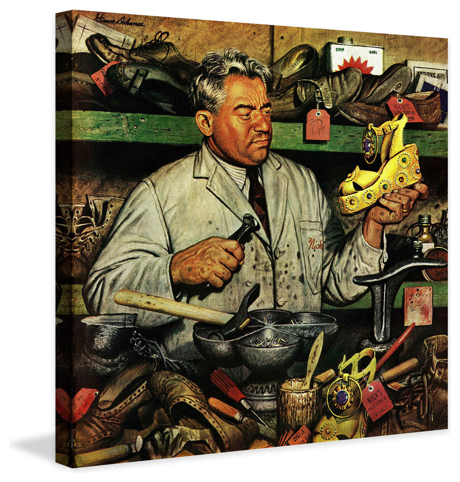"Shoe Repairman" Painting Print on Canvas by Stevan Dohanos