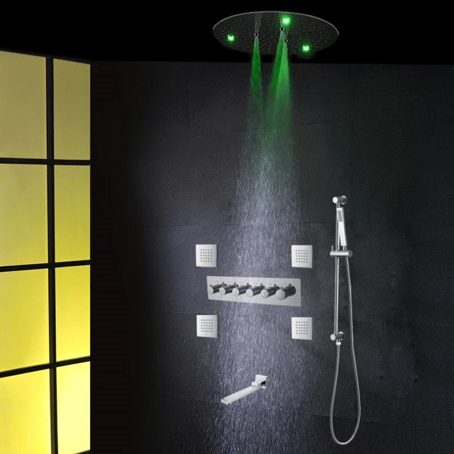 Led Thermostatic Ceiling Mount Led Rainfall Shower System Chrome Polished