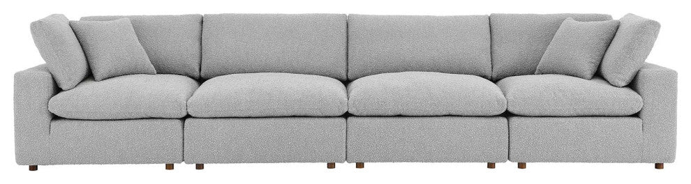 Commix Down Filled Overstuffed Boucle Fabric 4-Seater Sofa, Light Gray