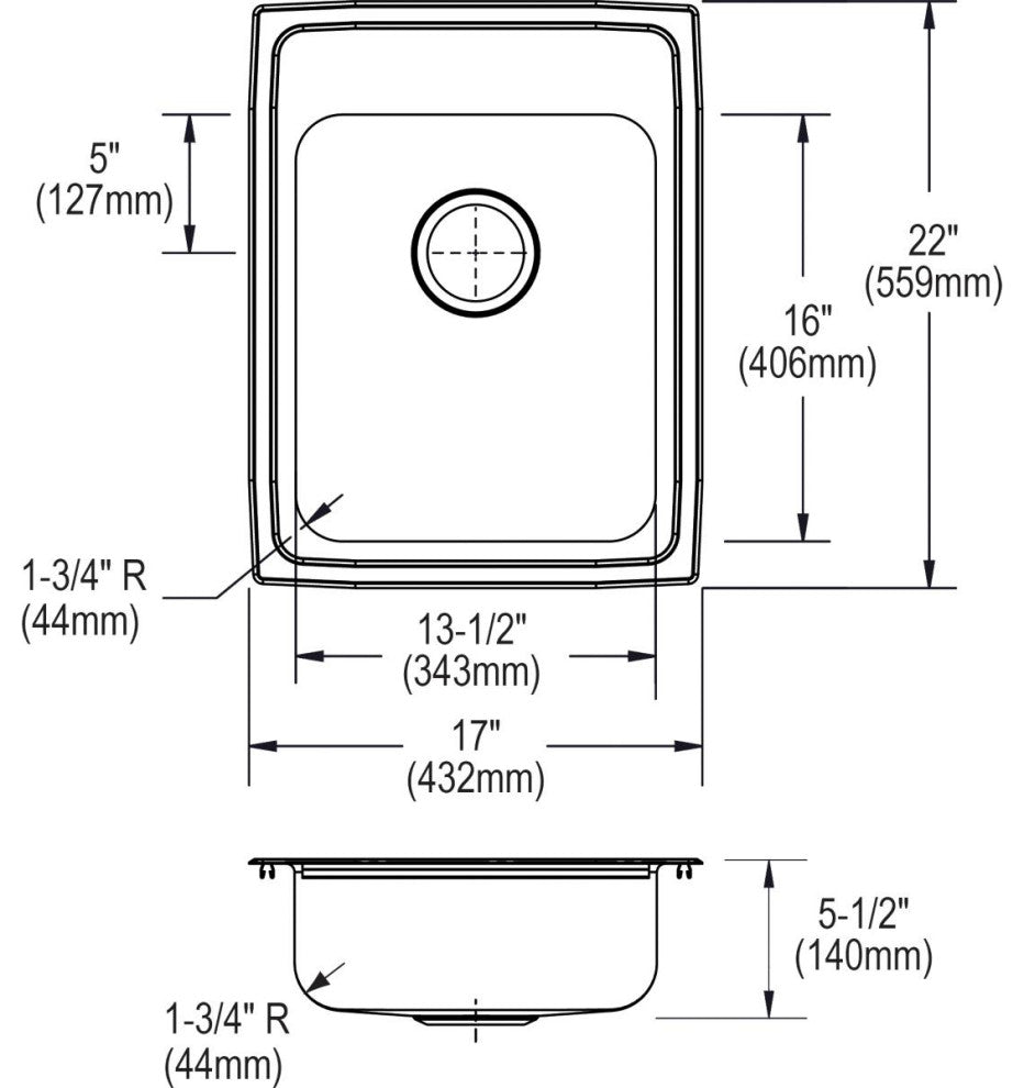 LRAD172255OS4 Lustertone Classic Stainless Steel 17" x 22" Drop-in ADA Sink