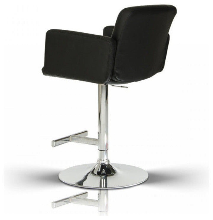 Leather Upholstery Bar Stool with T Shape Footrest and Steel Base, Black