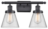 Small Cone 2-Light Bath Vanity-Light, Matte Black, Clear
