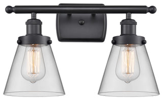 Small Cone 2-Light Bath Vanity-Light, Matte Black, Clear