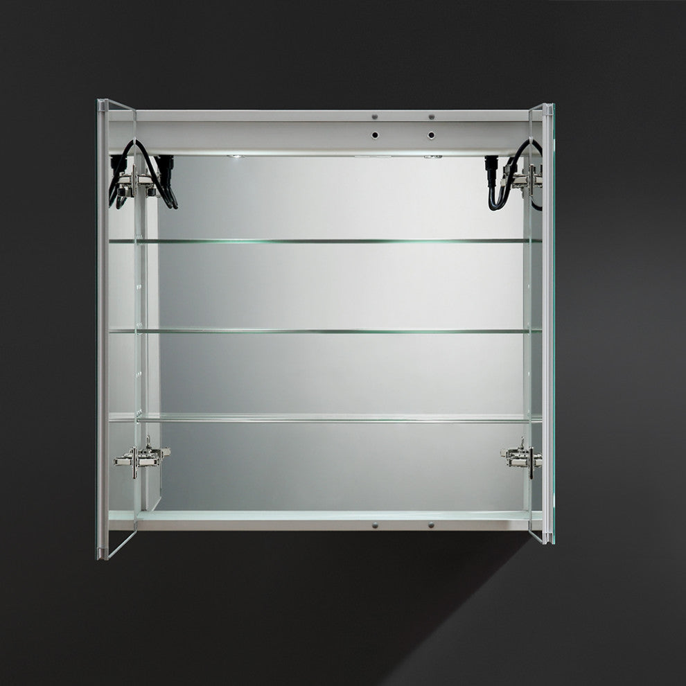 Spazio Bathroom Medicine Cabinet With LED Lighting and Defogger, 30"x30"
