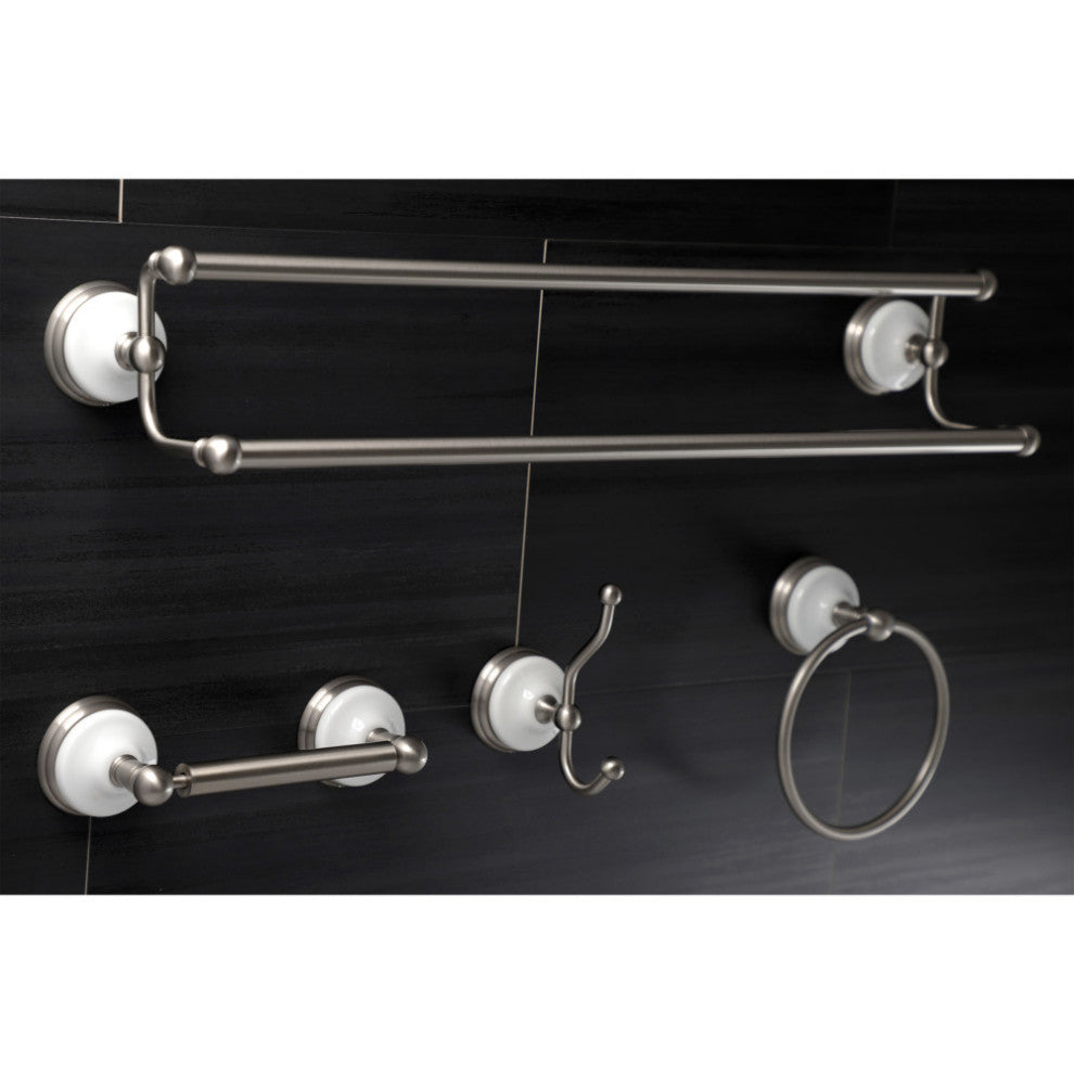 Kingston Brass 4-Pieces Dual Towel Bar Bathroom Hardware Set, Brushed Nickel
