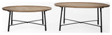 Helios I, Set of 2 Brown Solid Wood Top Black Metal Base Nesting Coffee Tables