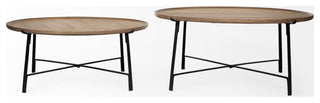 Helios I, Set of 2 Brown Solid Wood Top Black Metal Base Nesting Coffee Tables