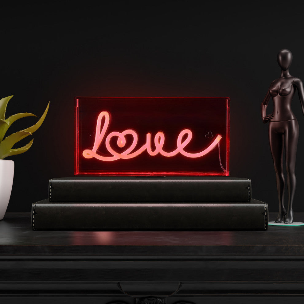 Love 11.88" X 5.88" Acrylic Box USB Operated LED Neon Light, Red