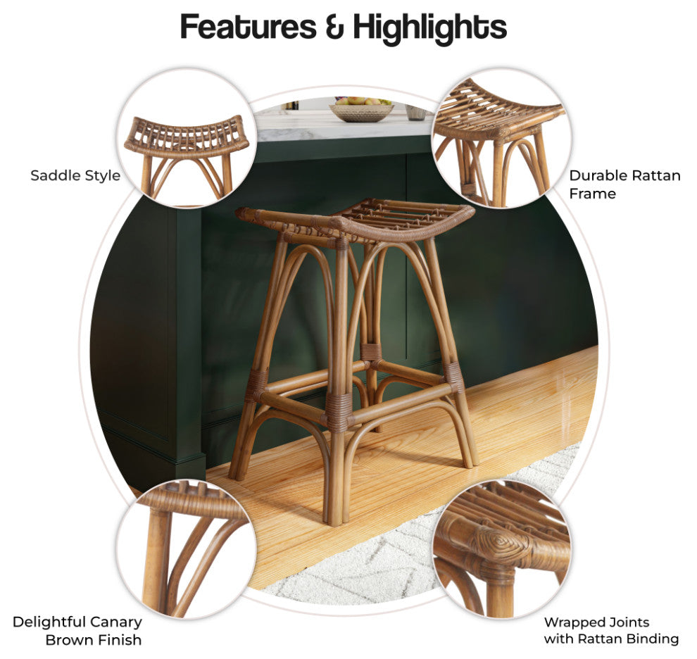 Imari Rattan Counter Stool, Canary Brown Black Washed