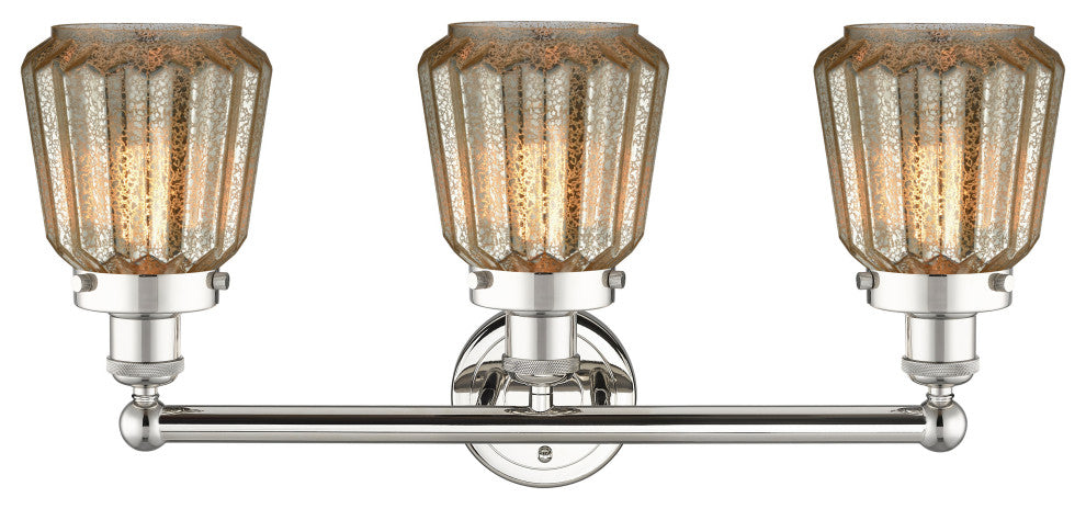 Edison Chatham 3-Light 25" Vanity Light, Polished Nickel Finish, Clear Shade