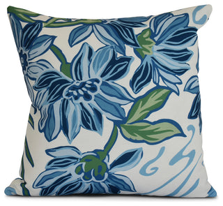 18x18", Iona, Floral Print Pillow, Blue