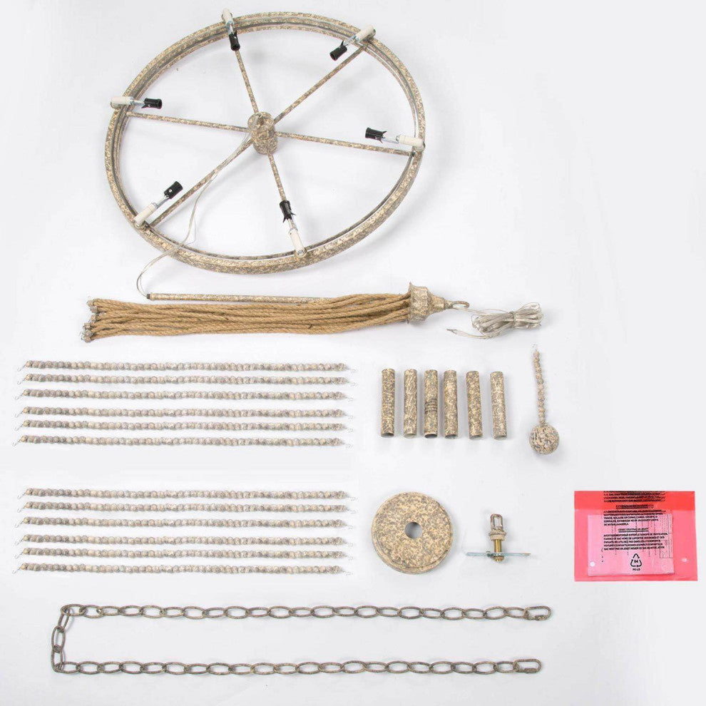 6-Light Rustic Wagon Wheel Candle Chandelier, Gray