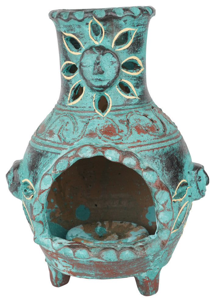 Clay Chimney Candle Holder, Handmade, Garden, Turquoise