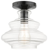 1 Light Shiny Black Semi-Flush, Chrome Finish Accents