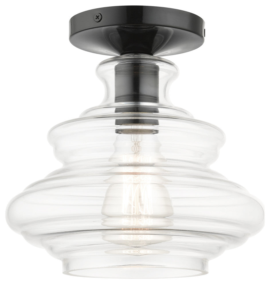 1 Light Shiny Black Semi-Flush, Chrome Finish Accents