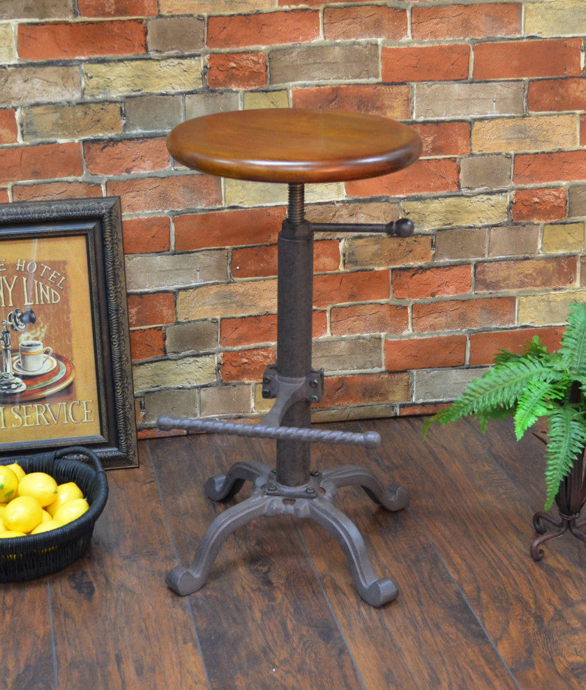 Justin Adjustable Stool, Chestnut/Industrial